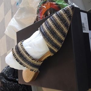 Tuckernuck natural and navy Cara Raffia Sandal